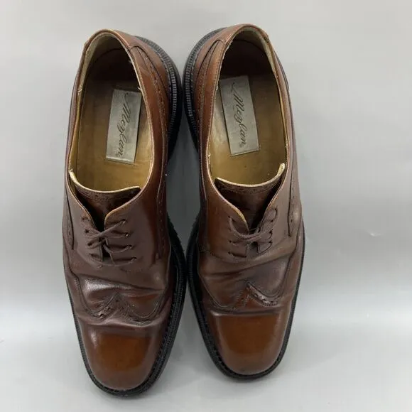 Mezlan Brogue Wingtip Shoes Men's Size 9.5 Brown Leather Low Top Lace Up Oxford