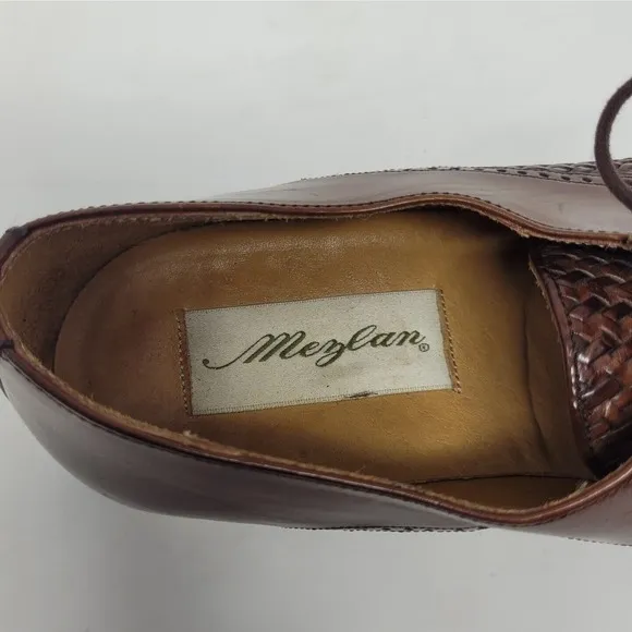 Mezlan Shoes Mens 7.5M Brown Leather Woven Cap Toe Derby Cancun