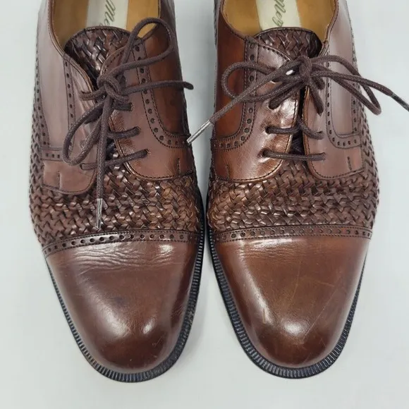 Mezlan Shoes Mens 7.5M Brown Leather Woven Cap Toe Derby Cancun