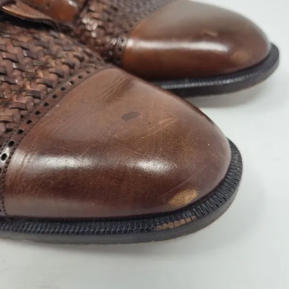 Mezlan Shoes Mens 7.5M Brown Leather Woven Cap Toe Derby Cancun
