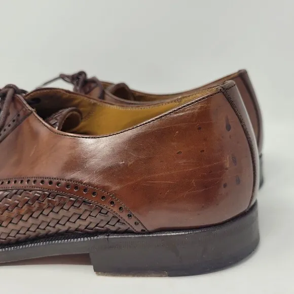 Mezlan Shoes Mens 7.5M Brown Leather Woven Cap Toe Derby Cancun