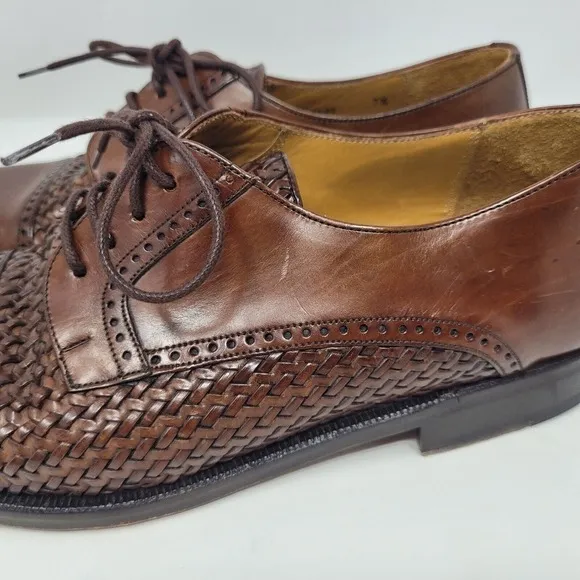 Mezlan Shoes Mens 7.5M Brown Leather Woven Cap Toe Derby Cancun