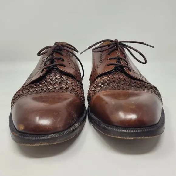 Mezlan Shoes Mens 7.5M Brown Leather Woven Cap Toe Derby Cancun