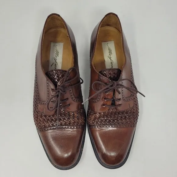 Mezlan Shoes Mens 7.5M Brown Leather Woven Cap Toe Derby Cancun