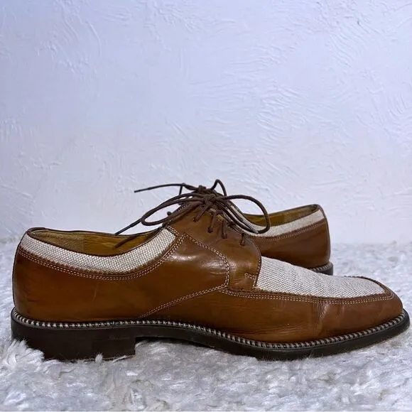Mezlan Rivera Leather Canvas Mens Shoes Leather Oxford Size 9M  Cognac Natural