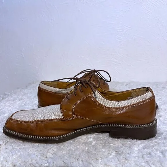 Mezlan Rivera Leather Canvas Mens Shoes Leather Oxford Size 9M  Cognac Natural