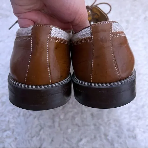Mezlan Rivera Leather Canvas Mens Shoes Leather Oxford Size 9M  Cognac Natural