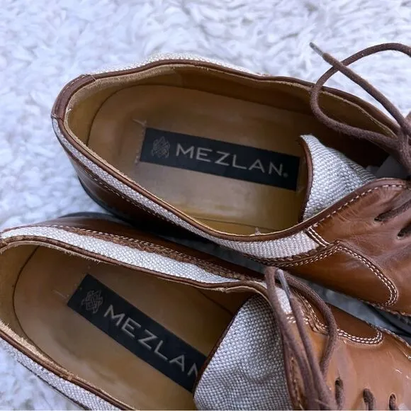 Mezlan Rivera Leather Canvas Mens Shoes Leather Oxford Size 9M  Cognac Natural
