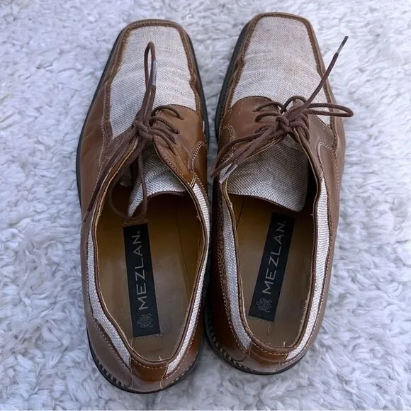 Mezlan Rivera Leather Canvas Mens Shoes Leather Oxford Size 9M  Cognac Natural