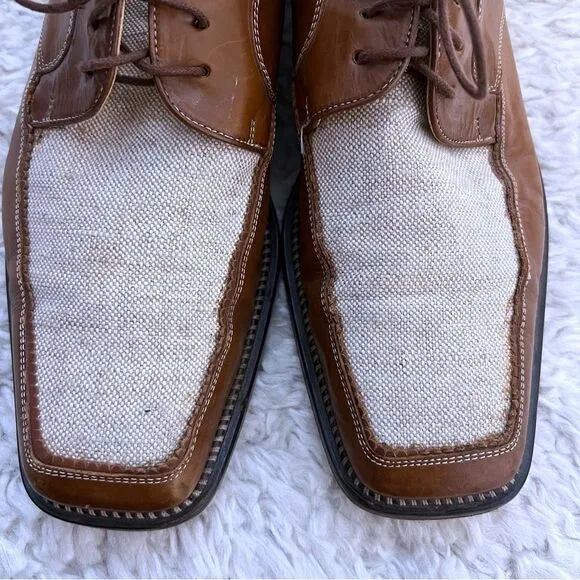 Mezlan Rivera Leather Canvas Mens Shoes Leather Oxford Size 9M  Cognac Natural