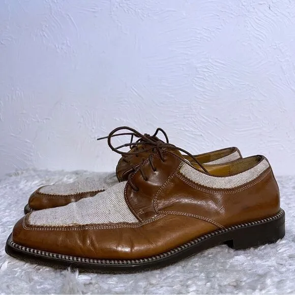 Mezlan Rivera Leather Canvas Mens Shoes Leather Oxford Size 9M  Cognac Natural