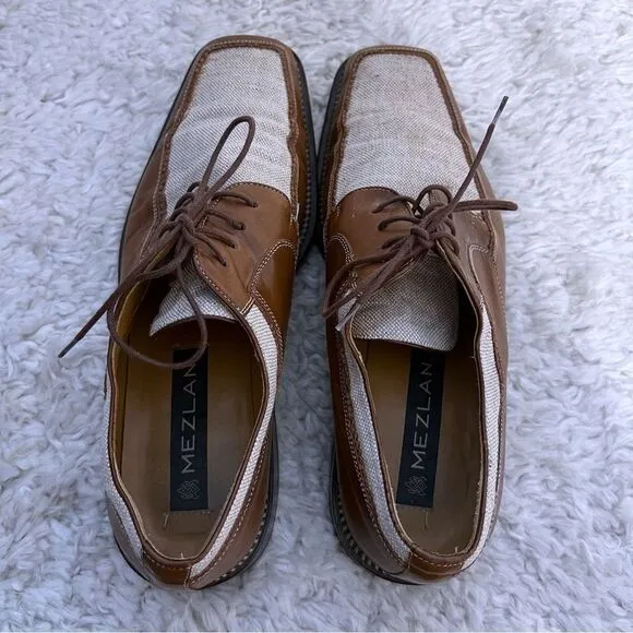 Mezlan Rivera Leather Canvas Mens Shoes Leather Oxford Size 9M  Cognac Natural
