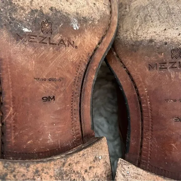 Mezlan Rivera Leather Canvas Mens Shoes Leather Oxford Size 9M  Cognac Natural