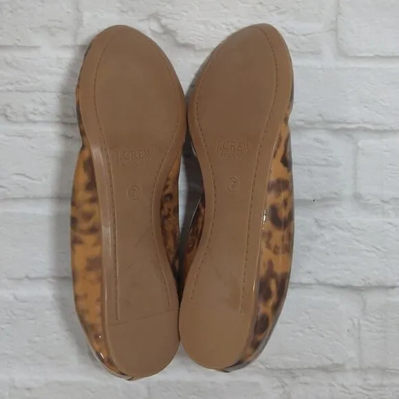 MF J.Crew Lula Brown Leopard Cheetah Patent Leather Ballet Flats NWOT NWOB 7
