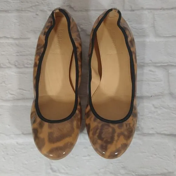 MF J.Crew Lula Brown Leopard Cheetah Patent Leather Ballet Flats NWOT NWOB 7
