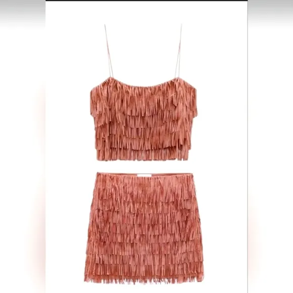 Micas Fringed Tiered Skirt Set