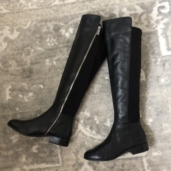 Michael Kors 50/50 Genuine Leather/ Stretchable Flat over the knee Boots