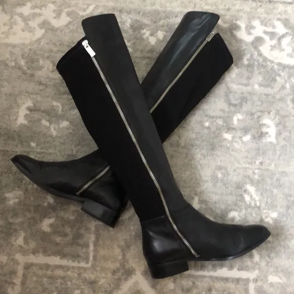 Michael Kors 50/50 Genuine Leather/ Stretchable Flat over the knee Boots