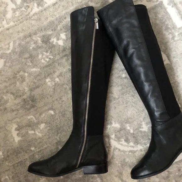 Michael Kors 50/50 Genuine Leather/ Stretchable Flat over the knee Boots
