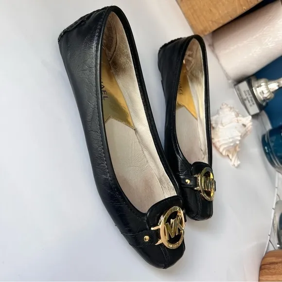 Michael Kors Black Leather Flats Shoes