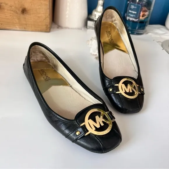 Michael Kors Black Leather Flats Shoes