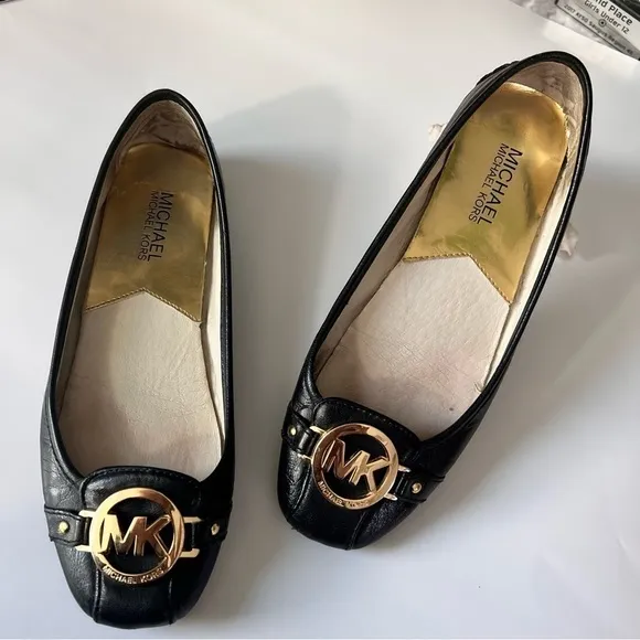 Michael Kors Black Leather Flats Shoes