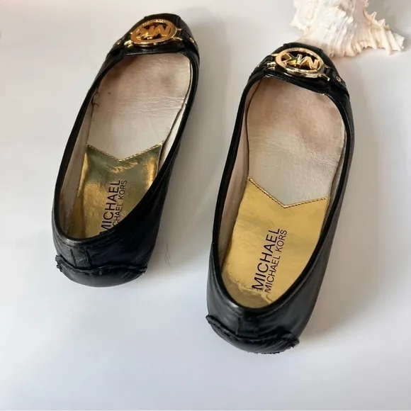 Michael Kors Black Leather Flats Shoes