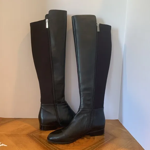 Michael Kors Bromley Black Leather Knee High Flat Riding Boots Women’s Size 8