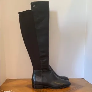 Michael Kors Bromley Black Leather Knee High Flat Riding Boots Women’s Size 8