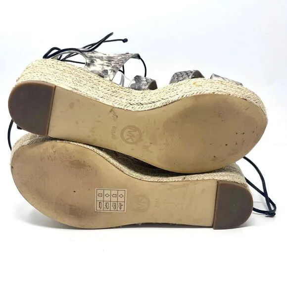 MICHAEL KORS Brown Gray Snake Print Sofia Espadrille Wedge Platform High Heels