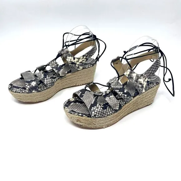 MICHAEL KORS Brown Gray Snake Print Sofia Espadrille Wedge Platform High Heels