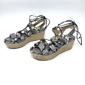 MICHAEL KORS Brown Gray Snake Print Sofia Espadrille Wedge Platform High Heels