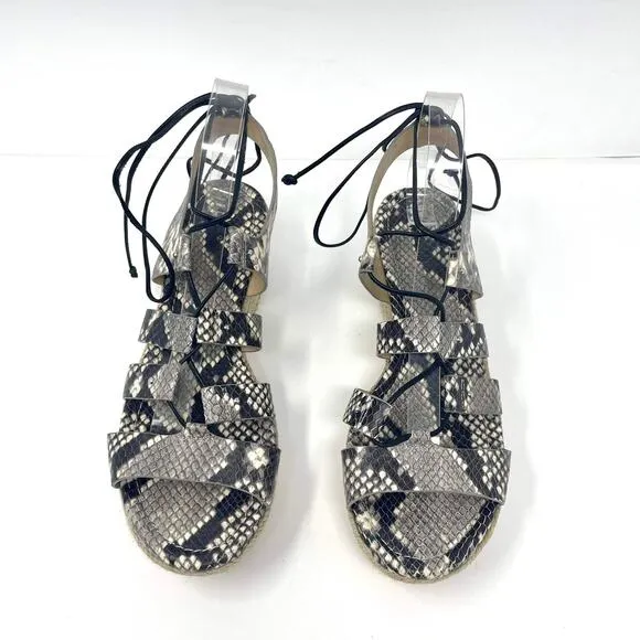 MICHAEL KORS Brown Gray Snake Print Sofia Espadrille Wedge Platform High Heels