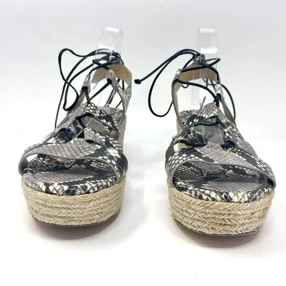 MICHAEL KORS Brown Gray Snake Print Sofia Espadrille Wedge Platform High Heels