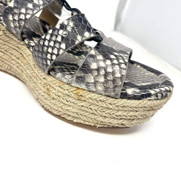 MICHAEL KORS Brown Gray Snake Print Sofia Espadrille Wedge Platform High Heels
