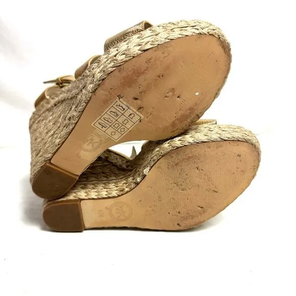 Michael Kors Espadrille Wedge Heel Sandals Metallic Gold Woven Leather Size 6