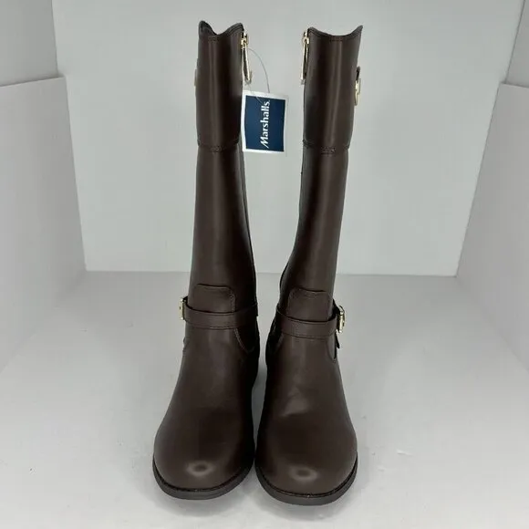 Michael Kors Girls Brown Flat Fully Zip Gold MK Logo Tone Size 3 Riding Boots