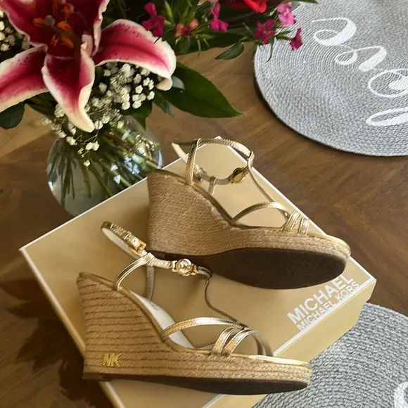 Michael Kors Gold Espadrille Wedges, 8