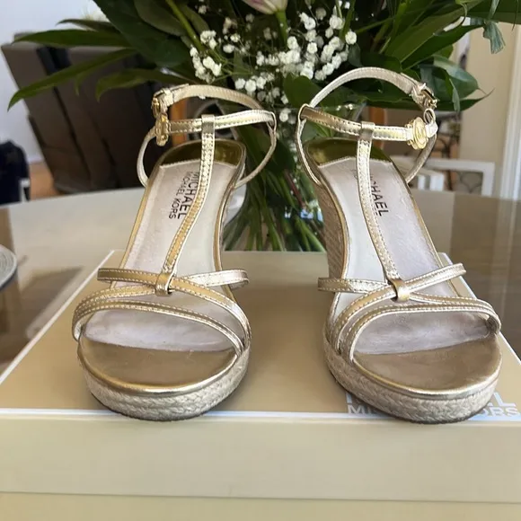Michael Kors Gold Espadrille Wedges, 8