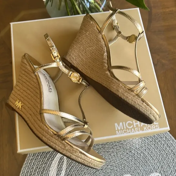 Michael Kors Gold Espadrille Wedges, 8