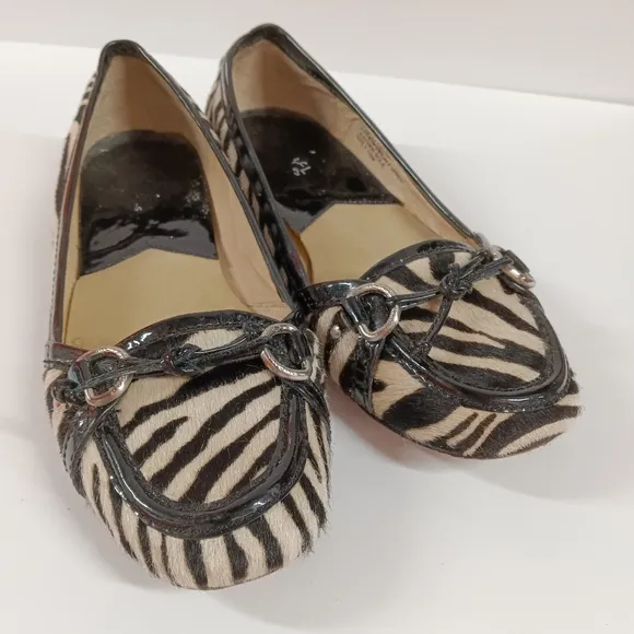 Michael Kors Haircalf Zebra Animal Print Genuine Leather Ballet Flats