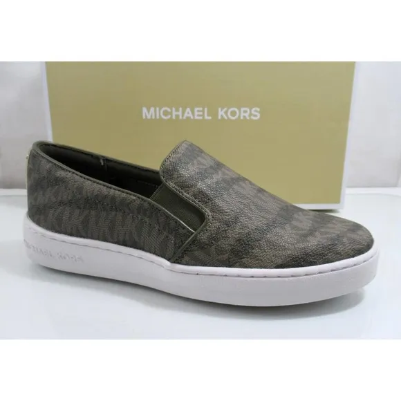 Michael Kors Keaton Slip On Sneakers MK Signature Olive Green Size 7.5