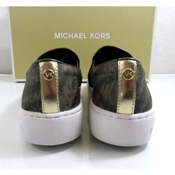 Michael Kors Keaton Slip On Sneakers MK Signature Olive Green Size 7.5