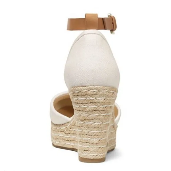 Michael Kors Kendrick Cream Espadrille Wedges Canvas Sandals Shoes Heels NEW