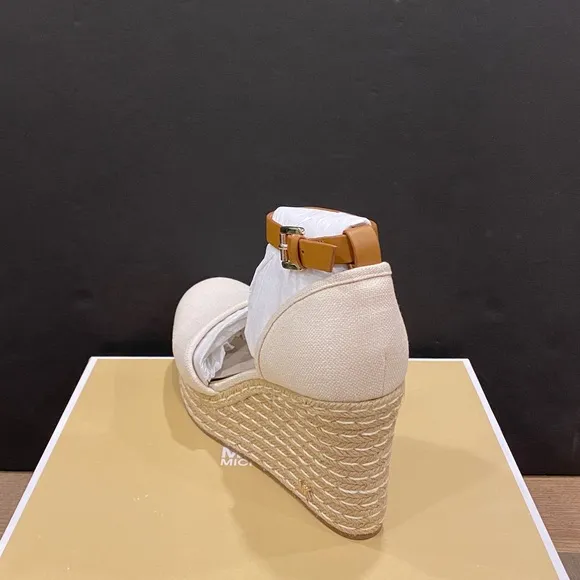 Michael Kors Kendrick Cream Espadrille Wedges Canvas Sandals Shoes Heels NEW