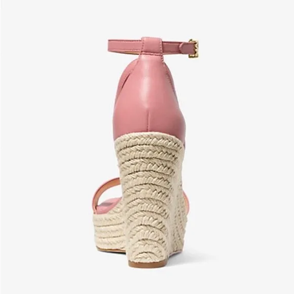 Michael Kors Kimberly Leather Platform Espadrille Wedges In Coral Size 10 NWOB