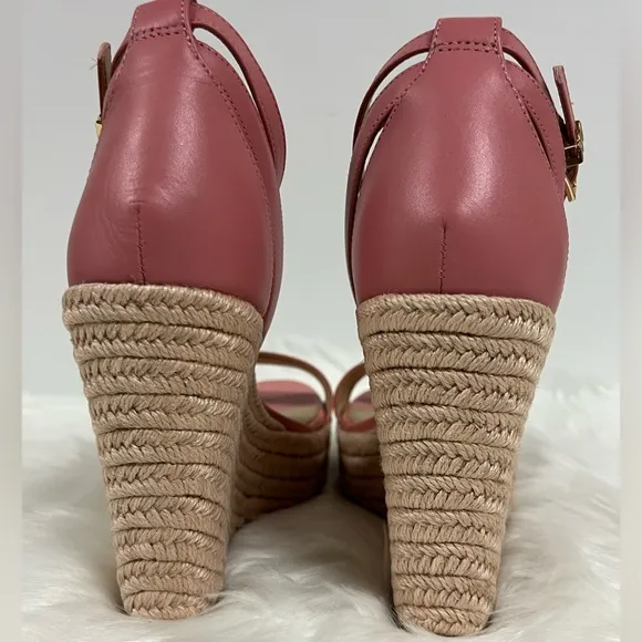 Michael Kors Kimberly Leather Platform Espadrille Wedges In Coral Size 10 NWOB