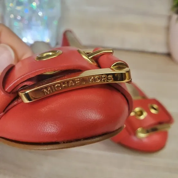 MICHAEL KORS leather ballet flats MK Women's Size 7 Buckle Gold Tones *