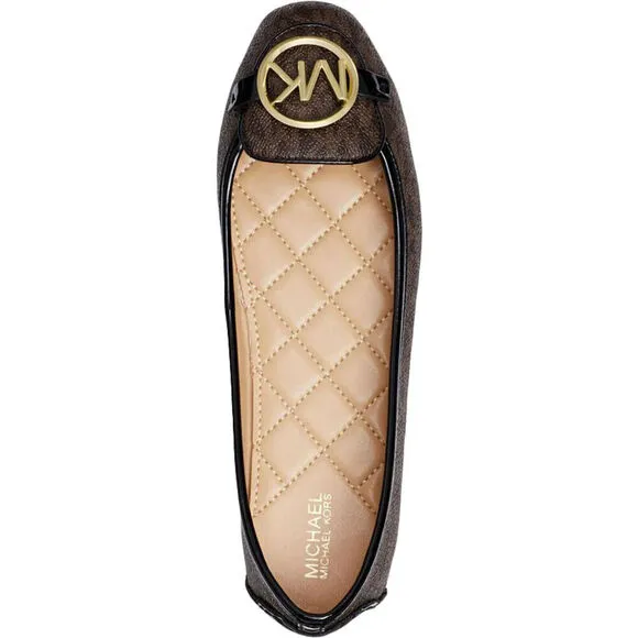 Michael Kors Lillie Moc Flats Women Brown Leather Mini MK Logo Moccasin FZP206