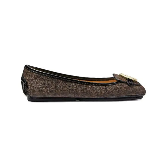Michael Kors Lillie Moc Flats Women Brown Leather Mini MK Logo Moccasin FZP206